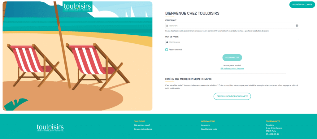 Touloisirs-page de connexion