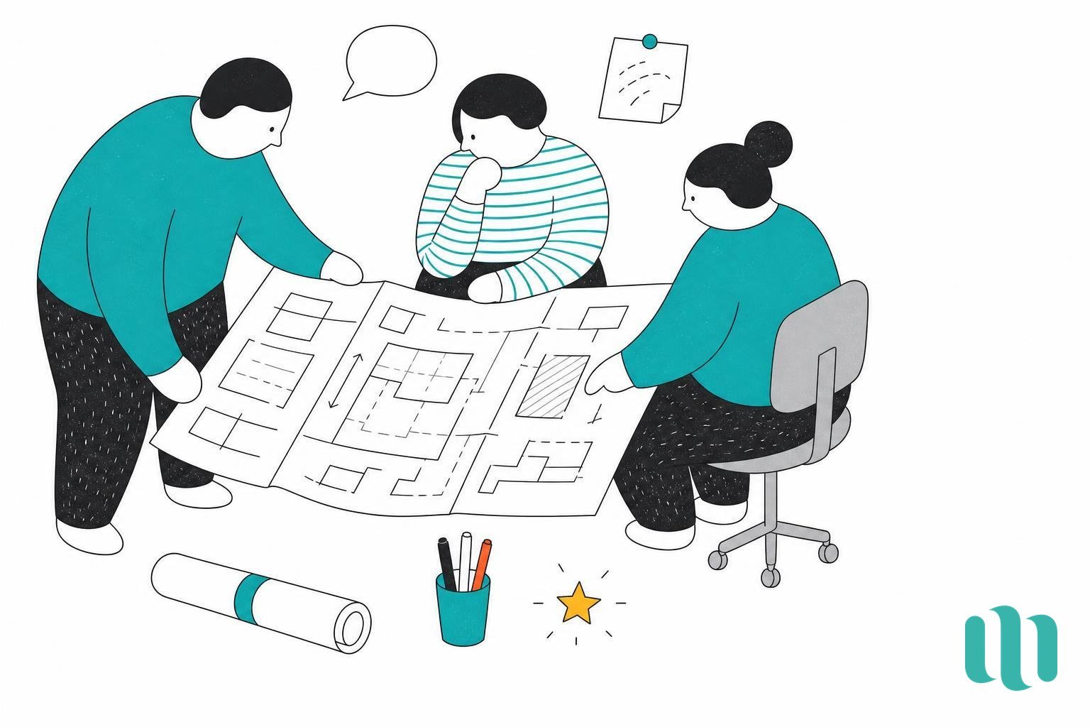 un plan technique déplié sur une table